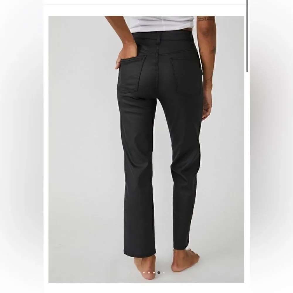 Free People Pacifica coated straight leg jeans in black - Picture 4 of 16